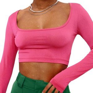 PRETTYLITTLETHING Pink Square Neck Crop Top Size 4 NWT